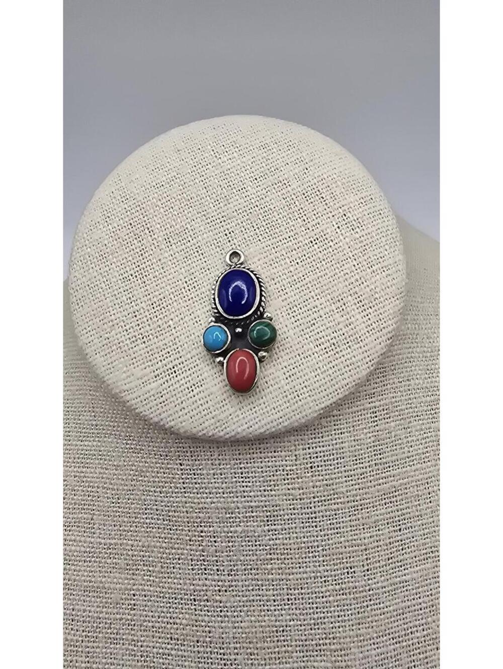 Sterling Silver Multi-Stone Pendant with Blue, Red, Turquoise, and Green Stones